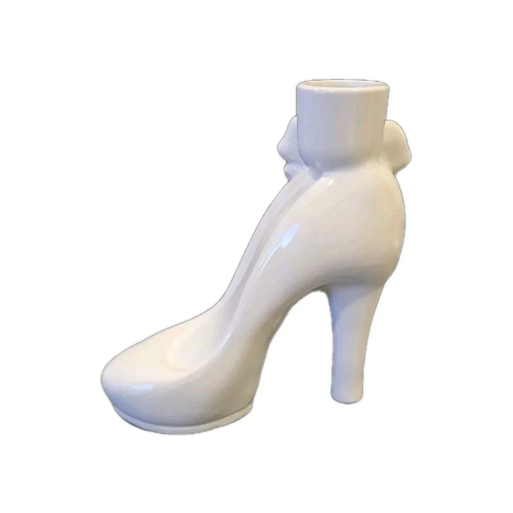 New White Ceramic High Heel Decorative Flower Table Vase Room Decor